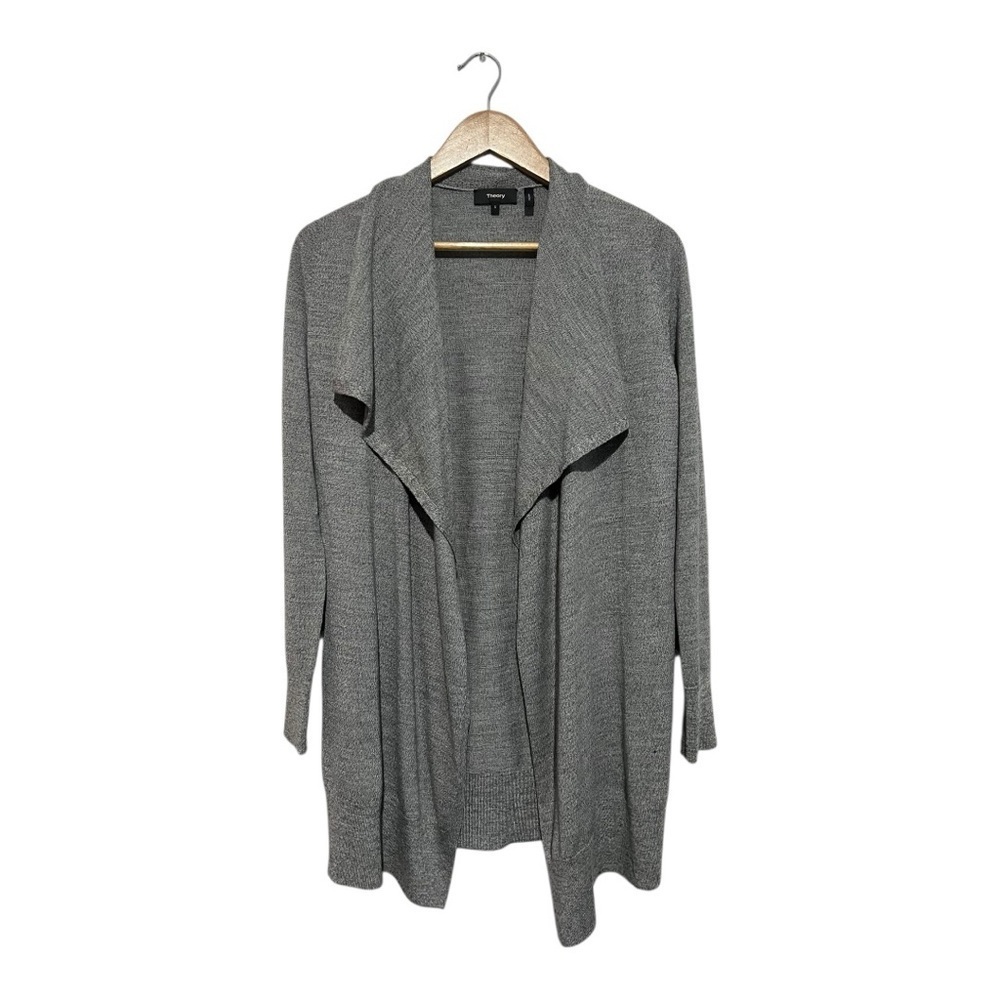 Theory Trincy Soft Luster Gray Wool Waterfall Cardigan Sweater Size Small